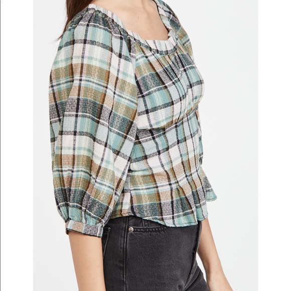 NWT Free People TEAGAN Plaid Puff Sleeve - Picture 3 of 10
